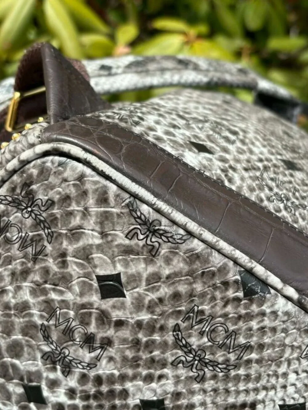 MCM Visetos Snakeskin Studded Leather Backpack - Picture 13 of 16